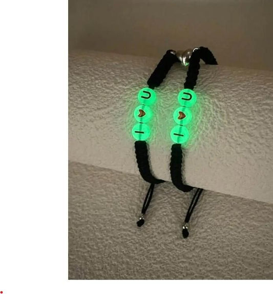 2pcs Couple Glow In The Dark Bead Decor Bracelet Men & Women